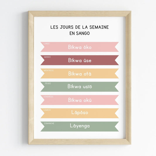 Les jours de la semaine en Sango | Affiche décorative enfants