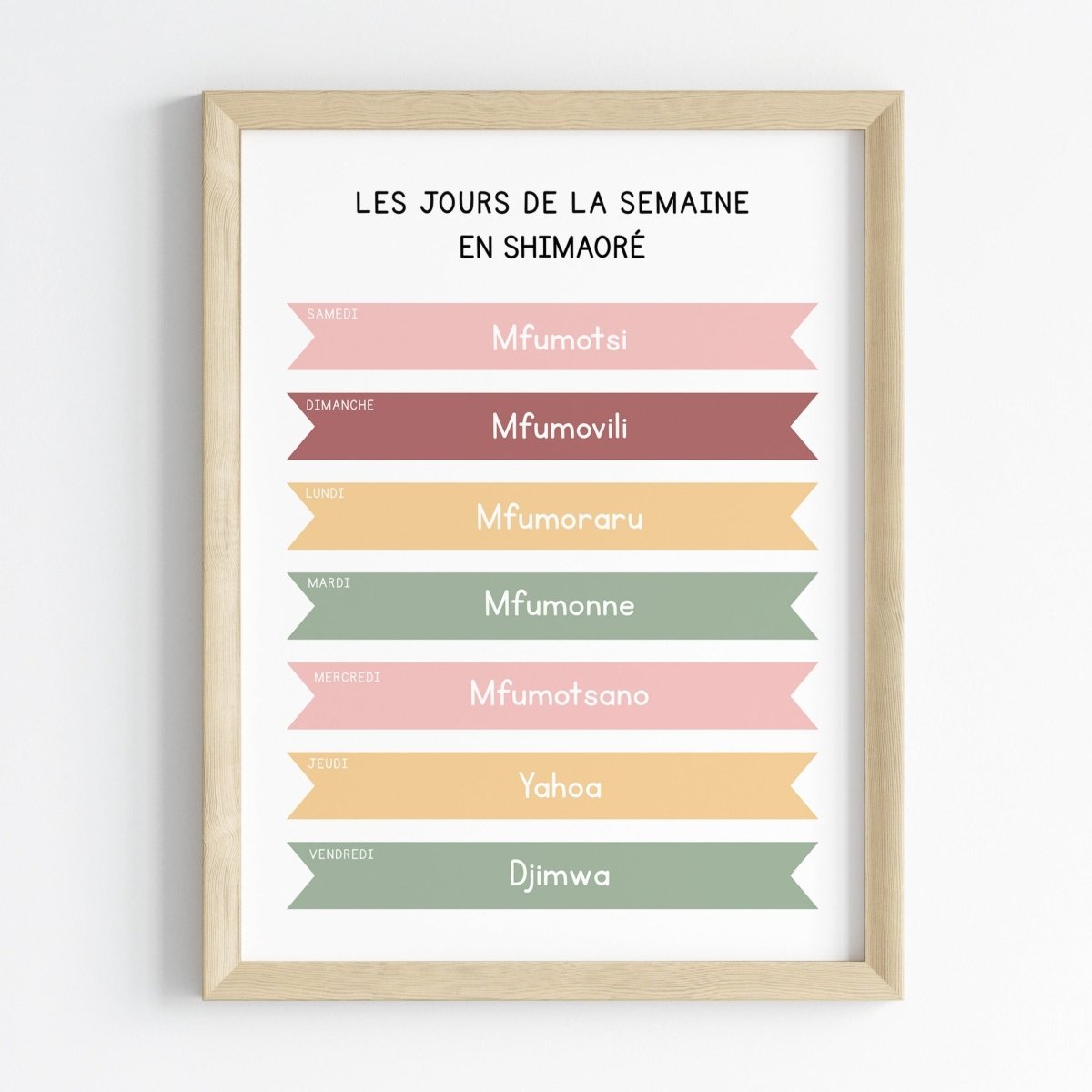 Les jours de la semaine en Shimaoré | Affiche décorative enfants