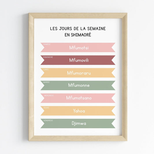 Les jours de la semaine en Shimaoré | Affiche décorative enfants