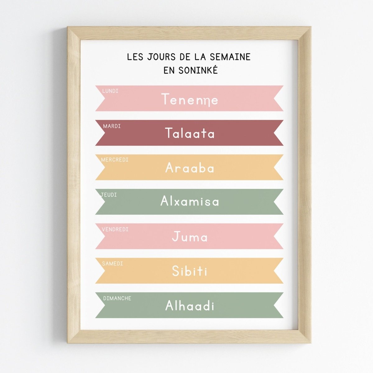 Les jours de la semaine en Soninké | Affiche décorative enfants