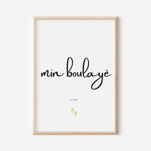 Affiche Je t aime en Attié | Min boulayè | Affiche 30x40 cm