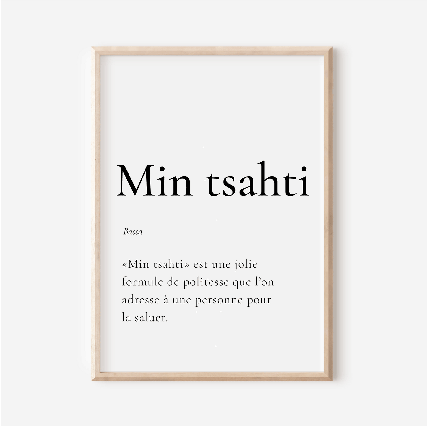 Poster "Min tsahti" - "Hello" in Yemba