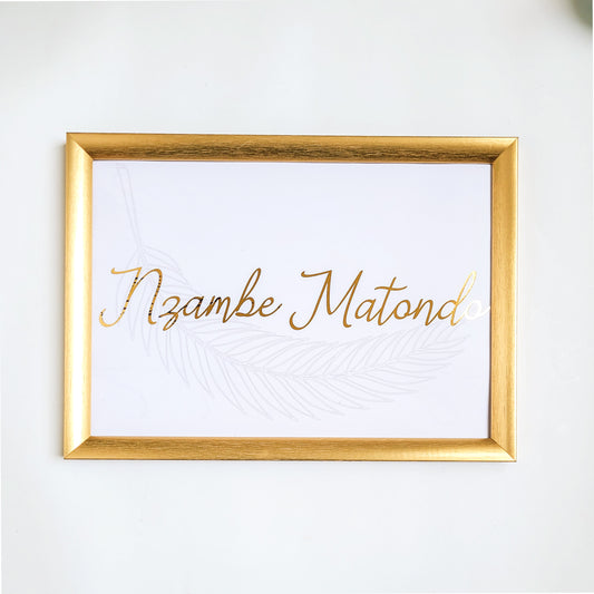 Affiche "Nzambe Matondo" écriture métalisée "or"