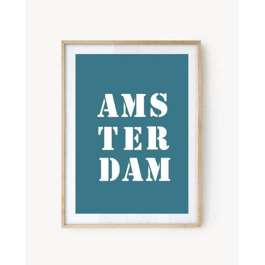 Affiche Poster Amsterdam bleu turquoise