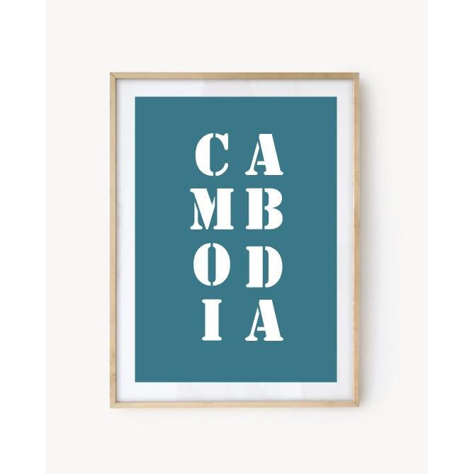 Affiche Poster Cambodge bleu turquoise