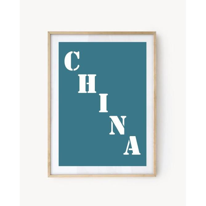 Affiche Poster Chine bleu turquoise